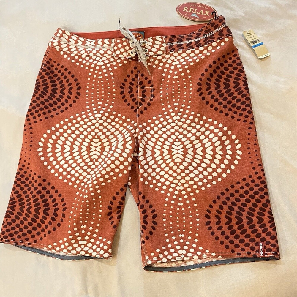 Tommy Bahama Relax Board Shorts Orange Geometric‎ Pattern 10" Inseam Sz 36 NWT